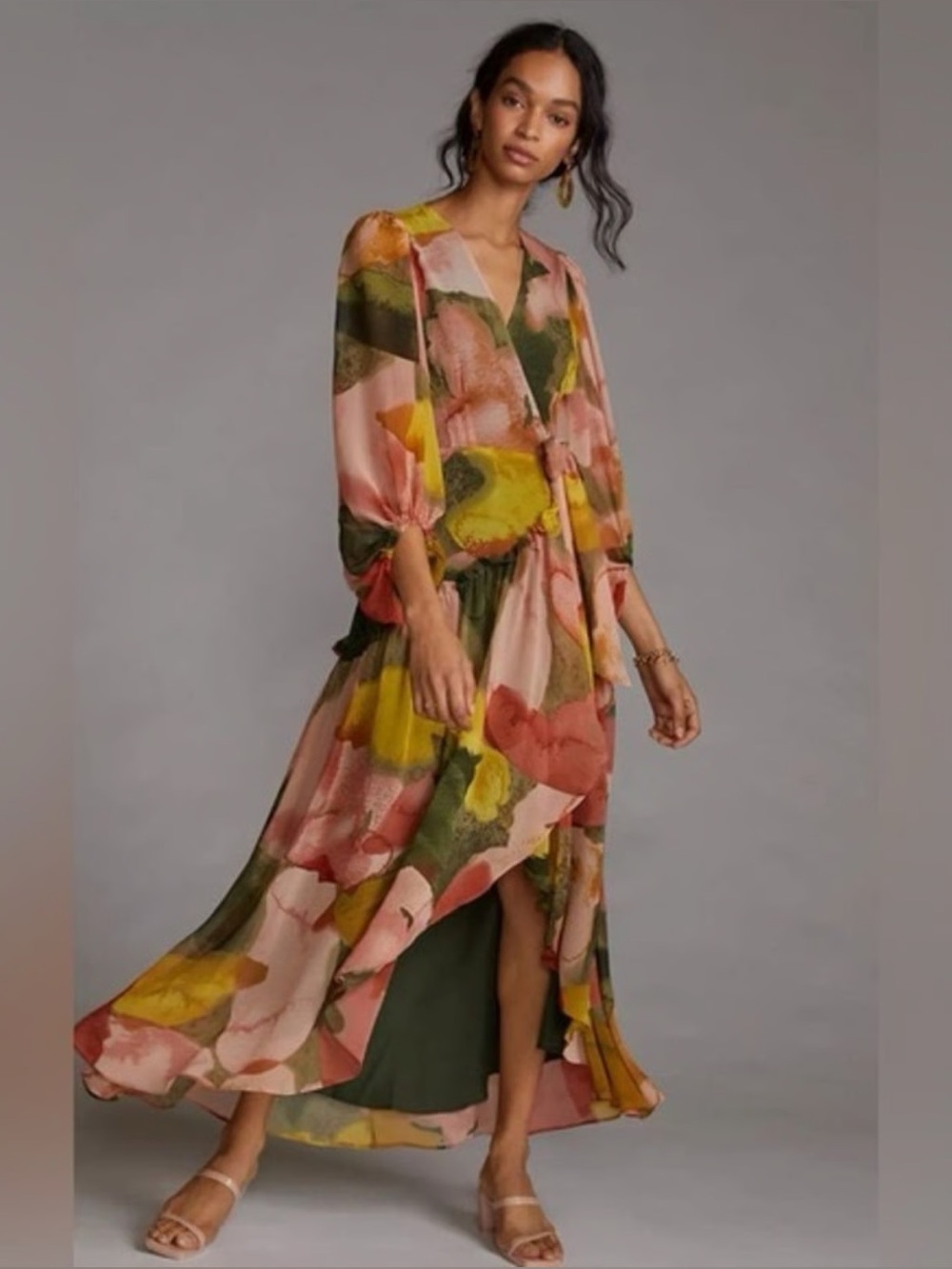 Anthropologie Hutch Floral Geo Wrap Maxi Dress